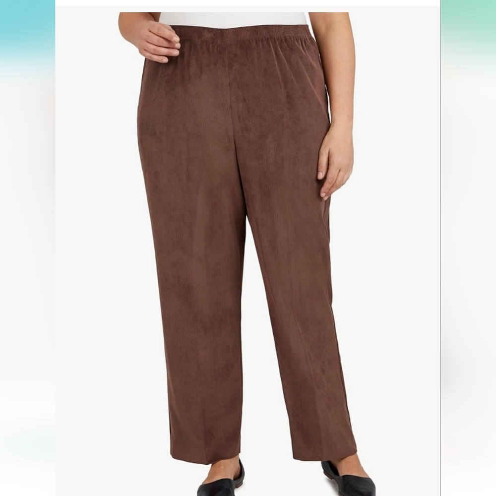 Alfred Dunner Brown Corduroy Elastic Waist Pants